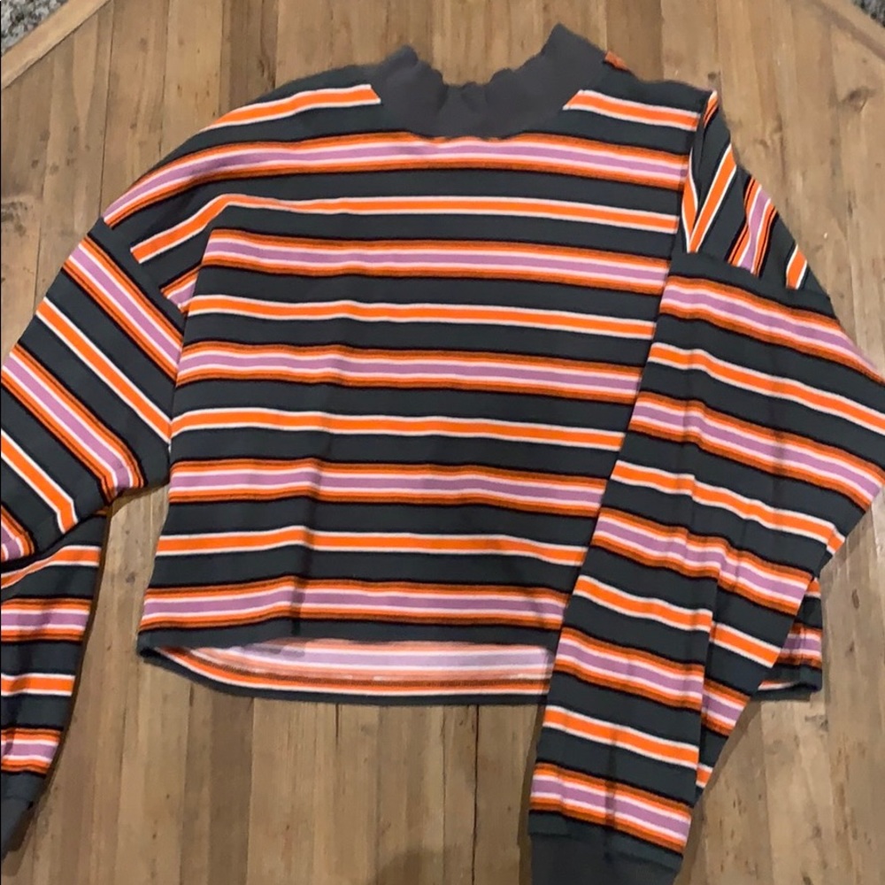 striped mock neck cropped sweater